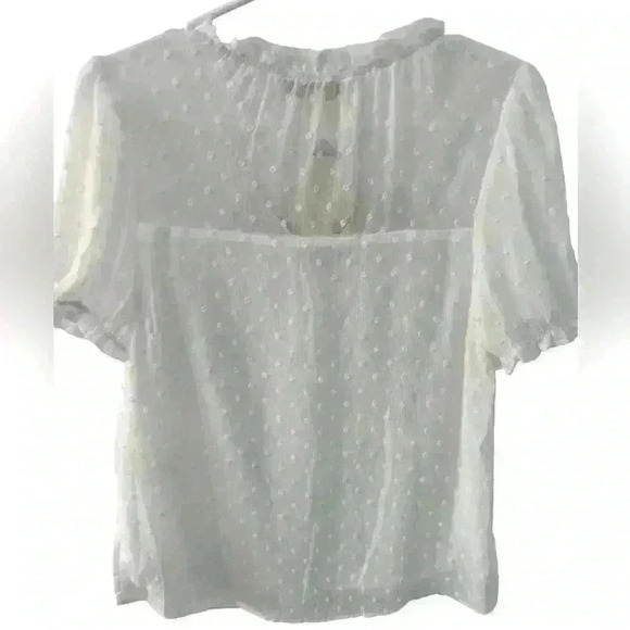 NWT Monteau Los Angeles Keyhole Tie Short Sleeve Swiss Dot Blouse Top. Size M - Picture 4 of 8